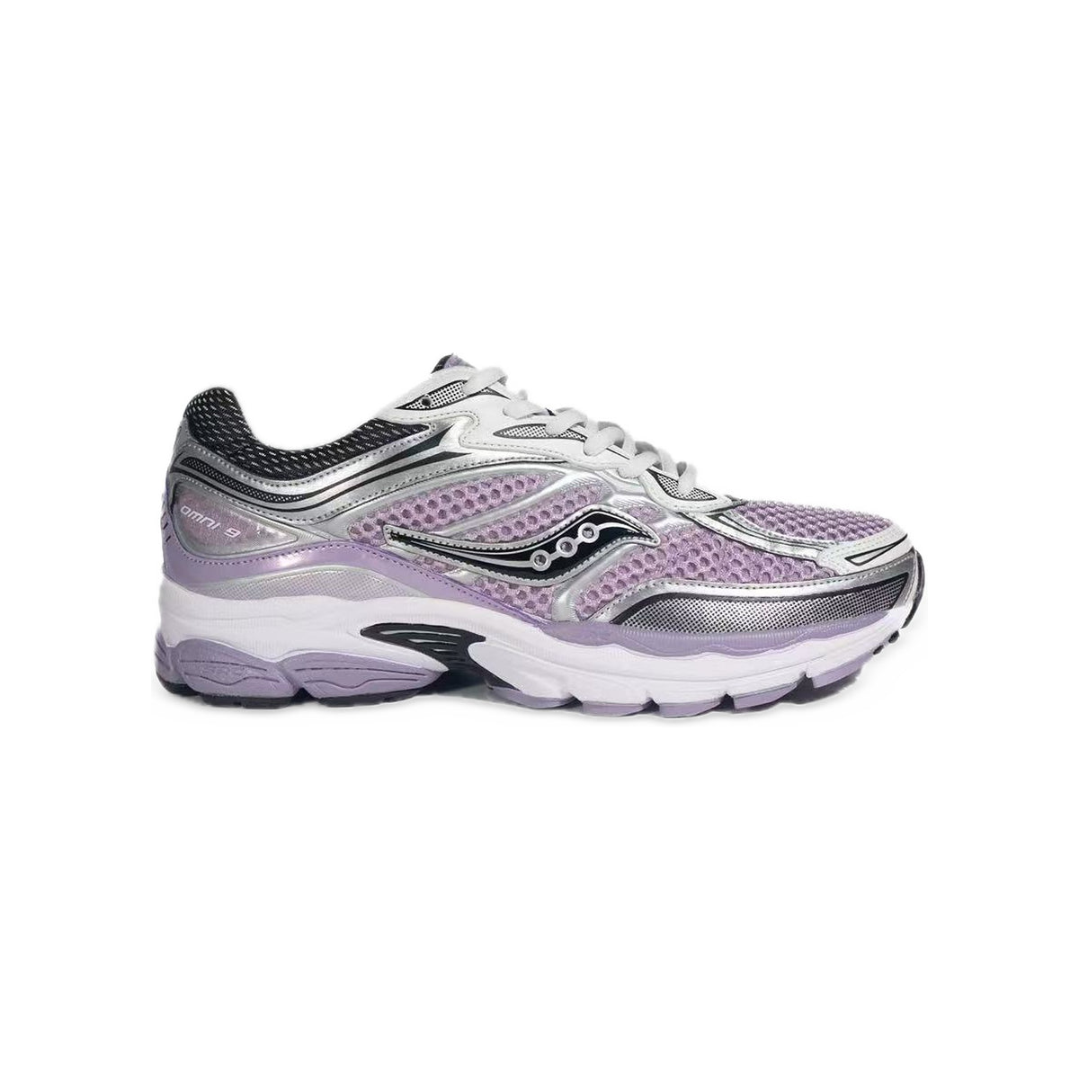 Saucony ProGrid Omni 9 Argent / Lilas – vue latérale