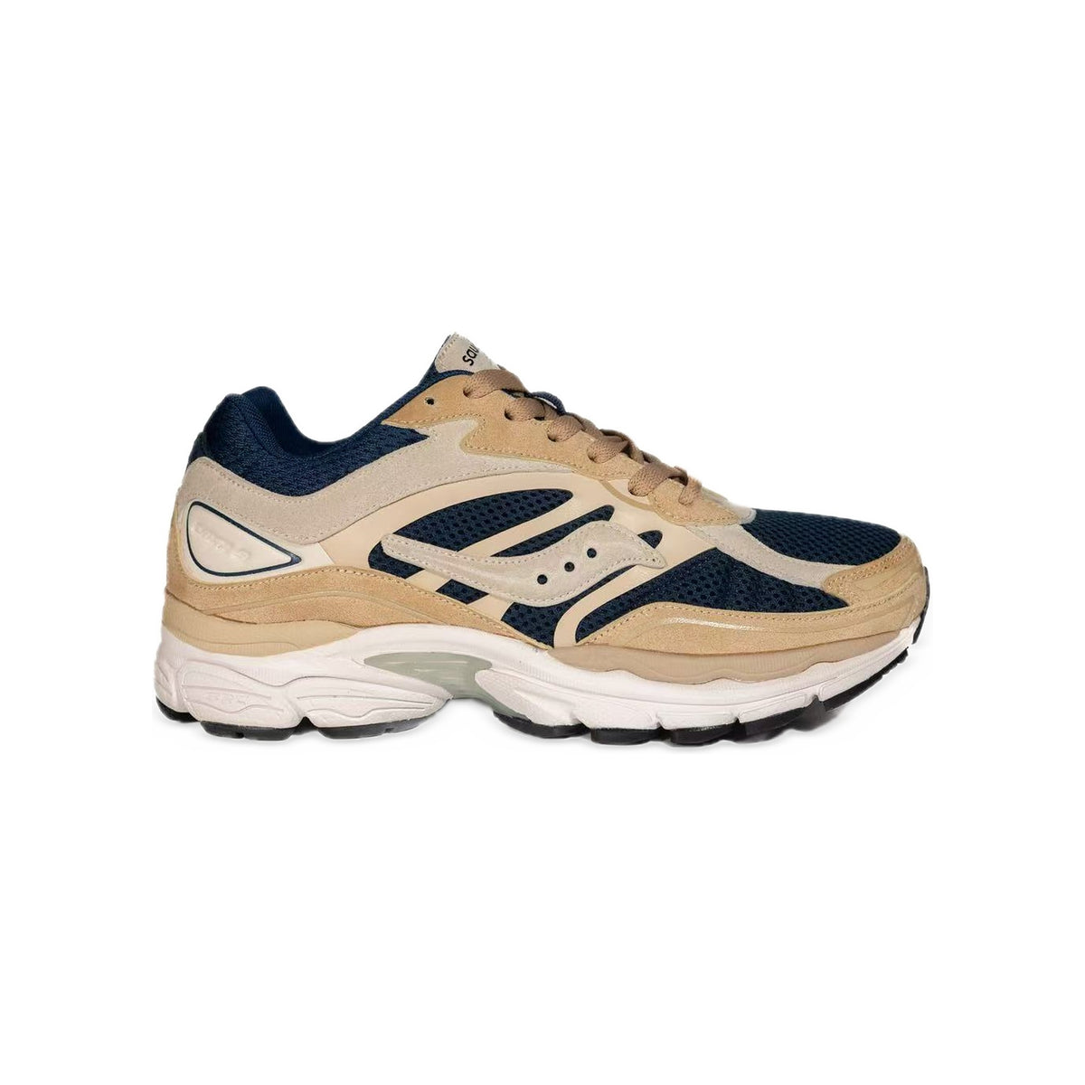 Saucony ProGrid Omni 9 Beige / Bleu Marine – vue latérale