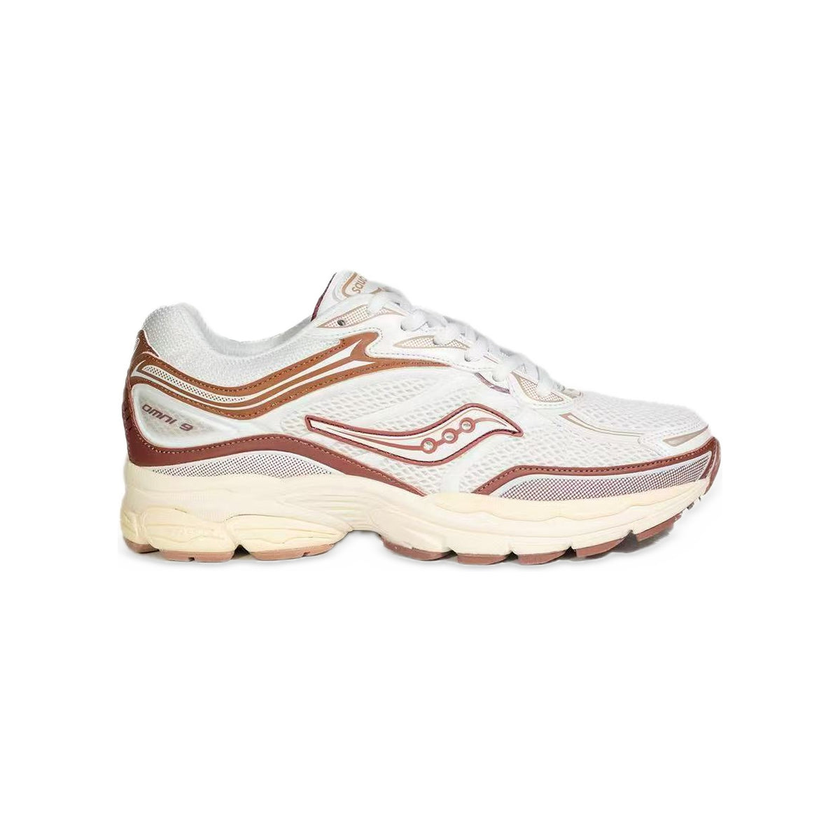 Saucony ProGrid Omni 9 Blanc / Marron / Crème – vue latérale