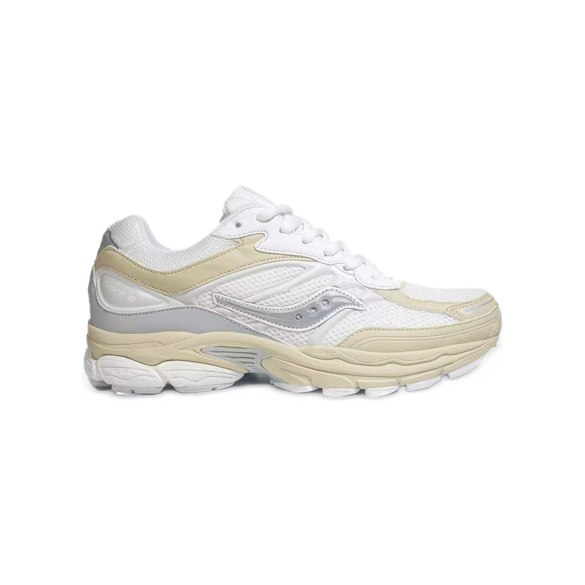 Saucony ProGrid Omni 9 Crème / Blanc / Argent – vue latérale