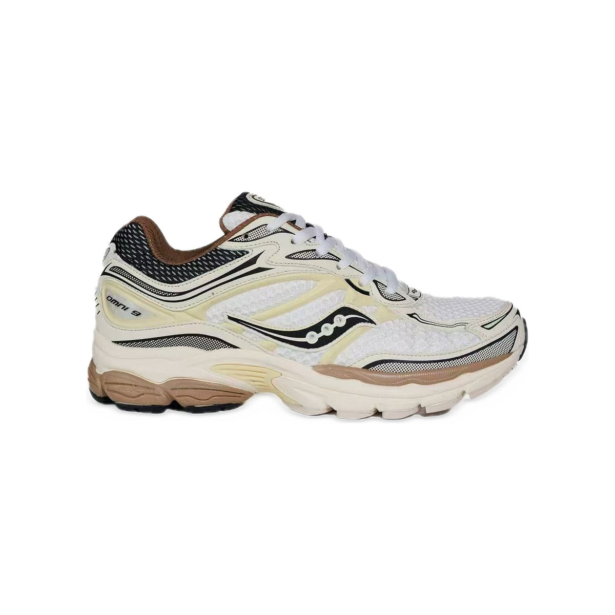 Saucony ProGrid Omni 9 Crème / Noir / Marron – vue latérale