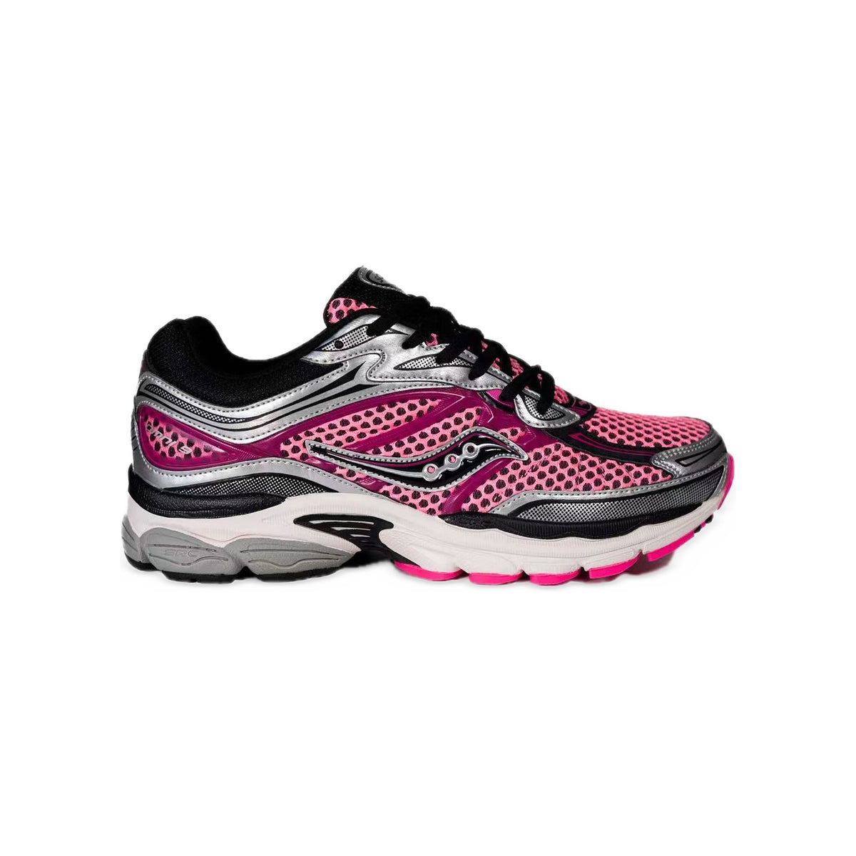 Saucony ProGrid Omni 9 Fuchsia / Noir / Argent – vue latérale