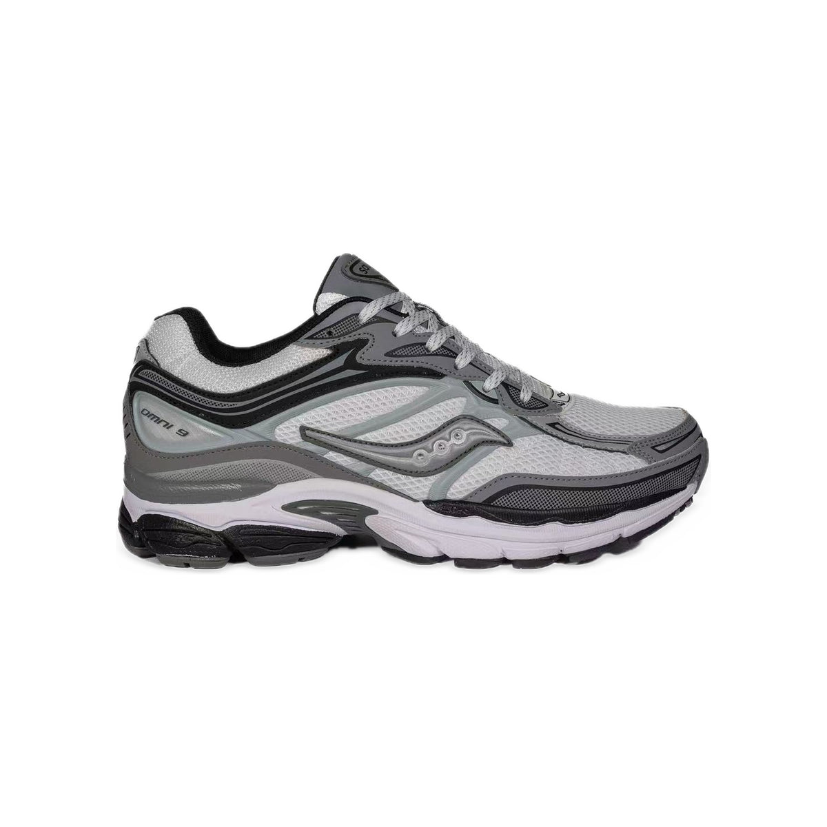 Saucony ProGrid Omni 9 Gris / Blanc / Noir – vue latérale