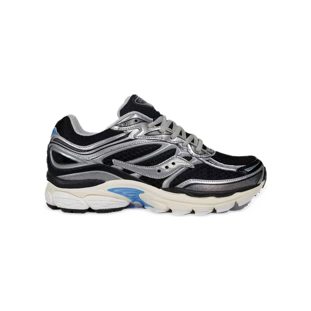 Saucony ProGrid Omni 9 Noir / Argent / Crème – vue latérale