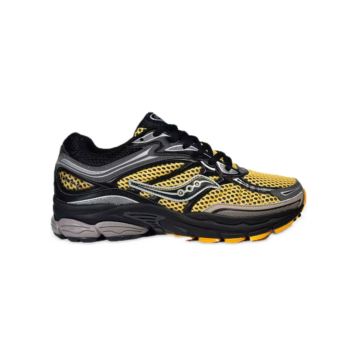 Saucony ProGrid Omni 9 Noir / Jaune / Gris – vue latérale