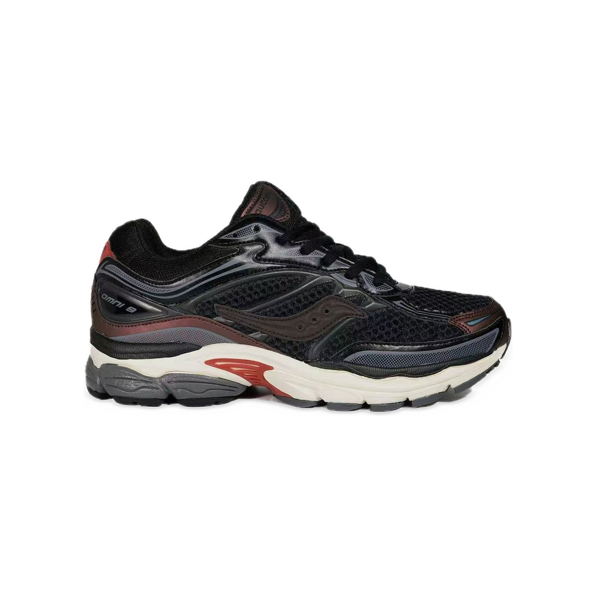 Saucony ProGrid Omni 9 Noir / Marron / Rouge – vue latérale