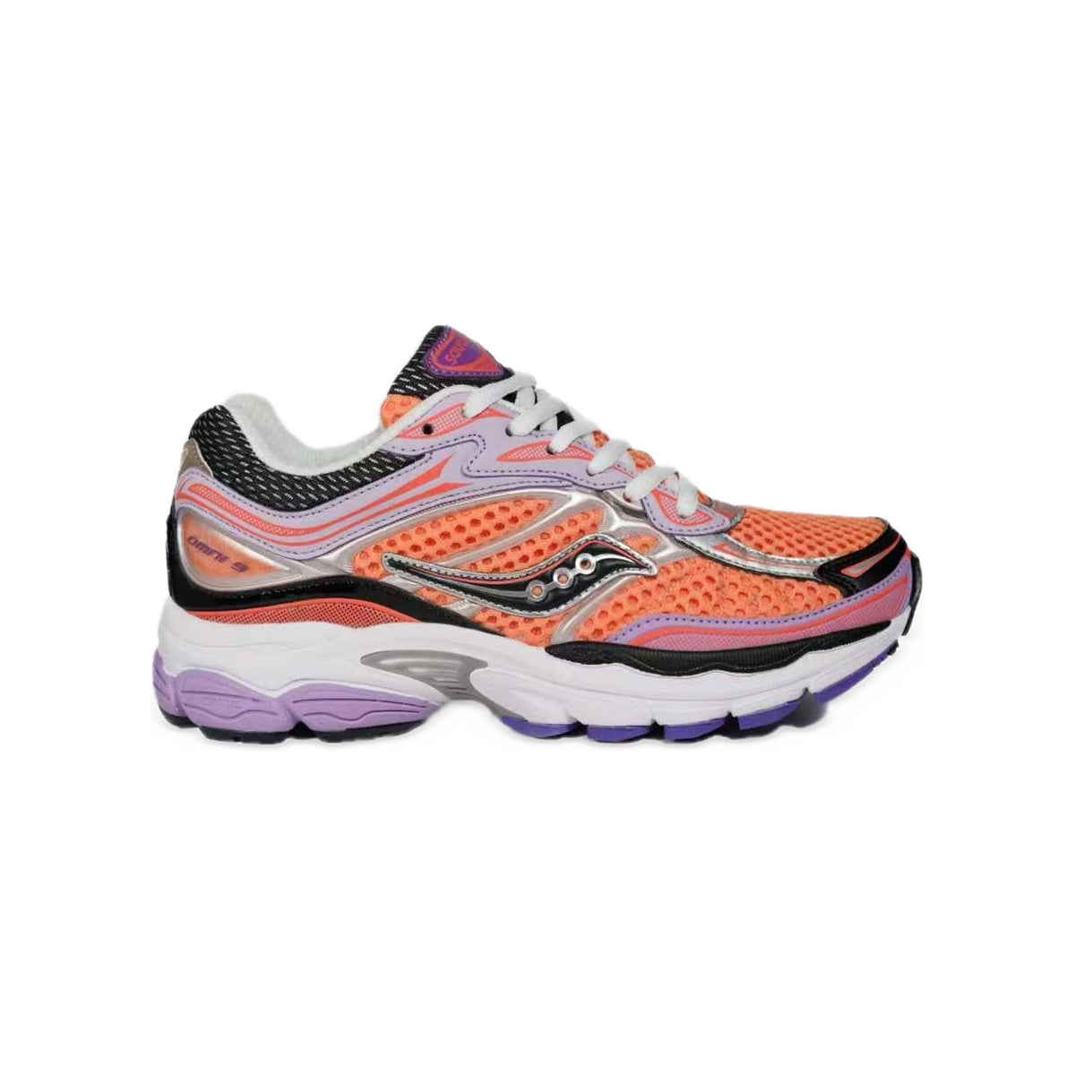 Saucony ProGrid Omni 9 Orange Saumon / Lilas / Argent – vue latérale