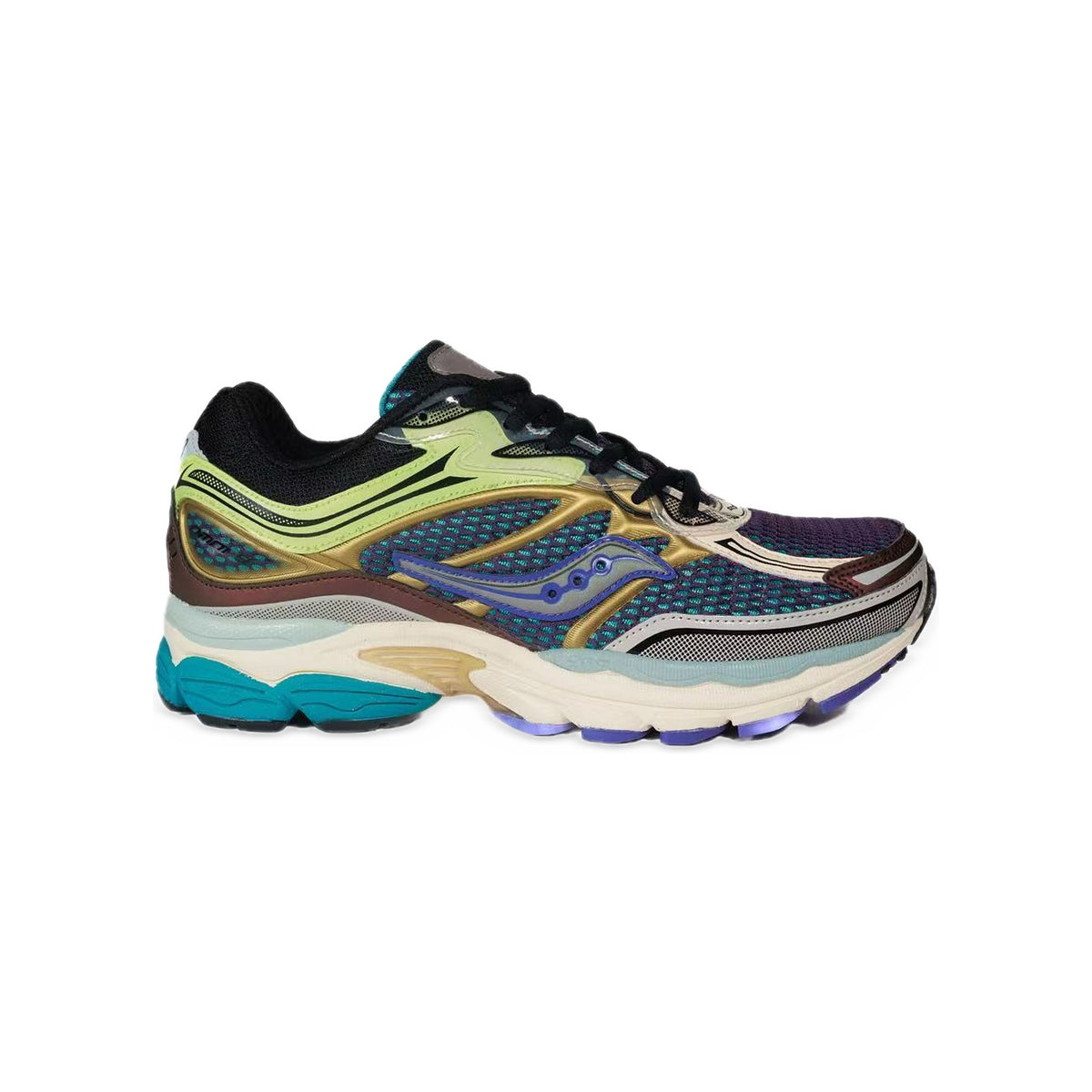 Saucony ProGrid Omni 9 Vert Anis / Bleu Pétrole / Or – vue latérale
