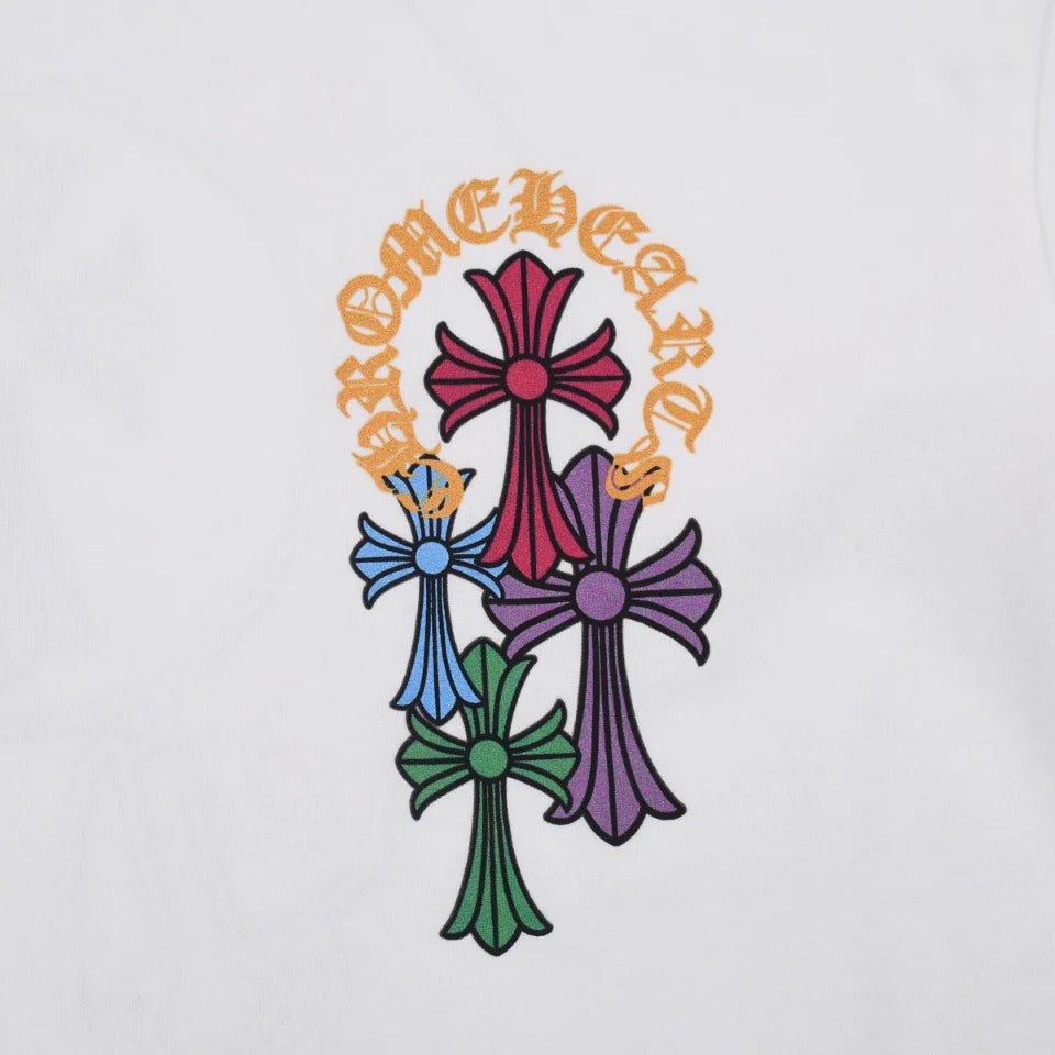 T-SHIRT BLANC AVEC LOGO FER À CHEVAL MULTICOLORE CHROME HEARTS