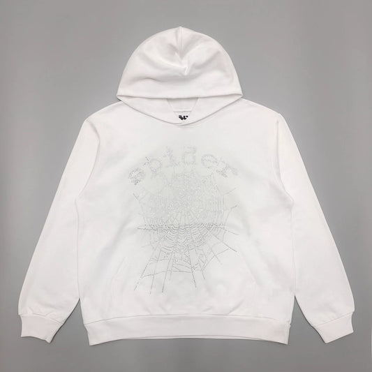 Sweat à capuche Web SP5DER OG strass blanc