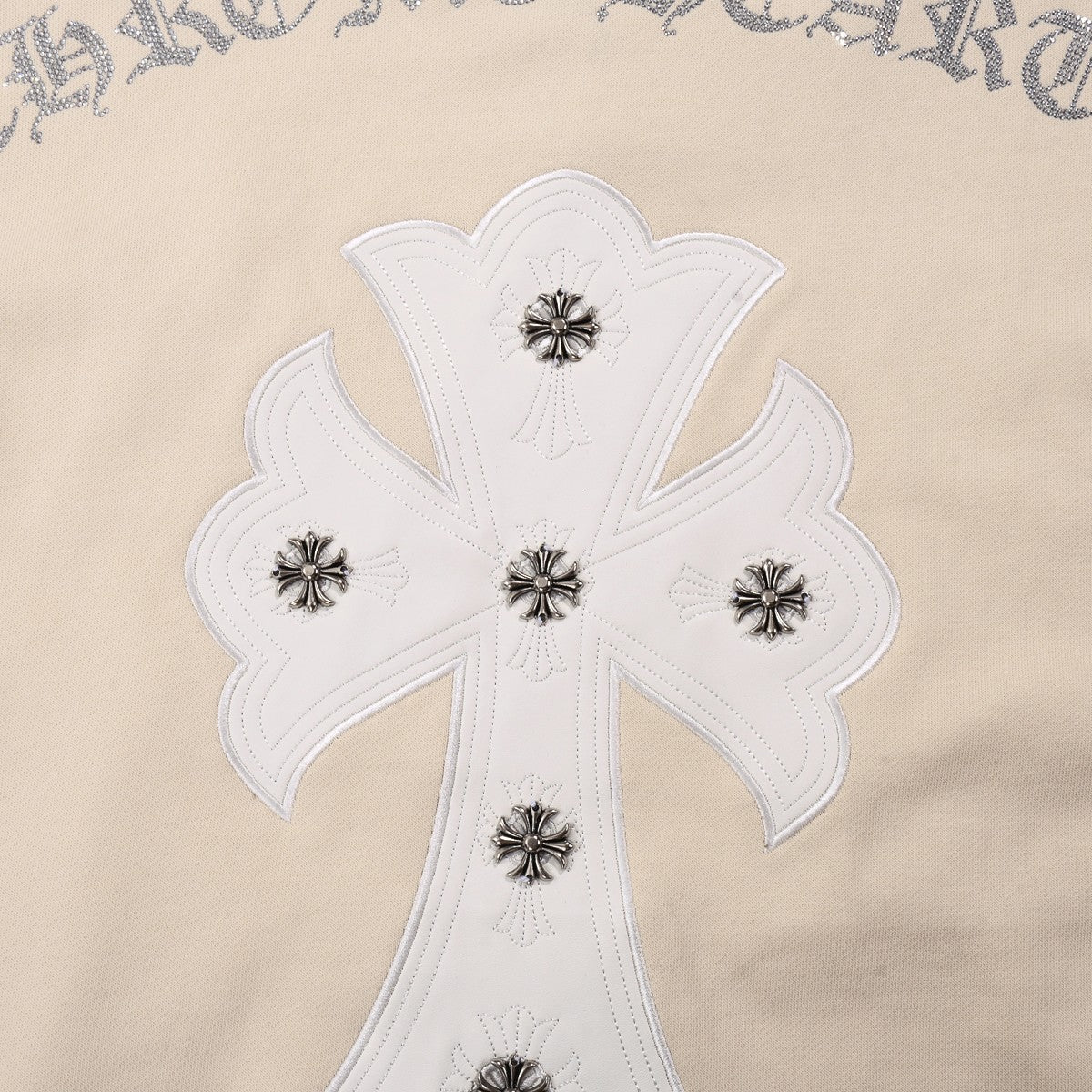Sweat-shirt beige avec patch croix blanches CHROME HEARTS