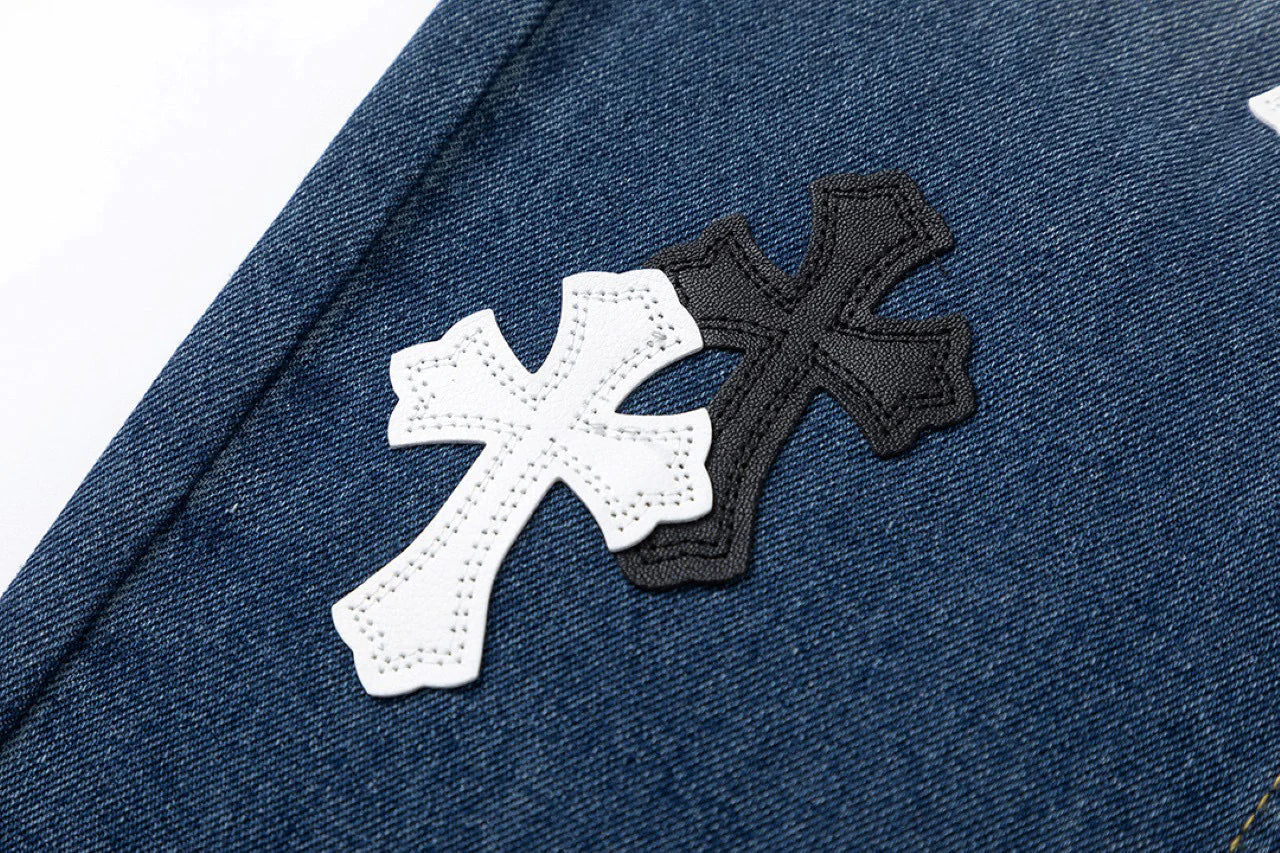 CHROME HEARTS BLANC NOIR PATCH CROIX JEANS DENIM