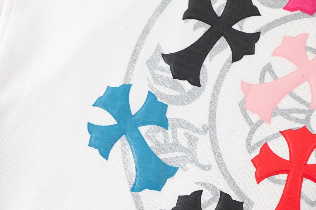 Sweat-shirt blanc avec logo fer à cheval et croix colorée CHROME HEARTS