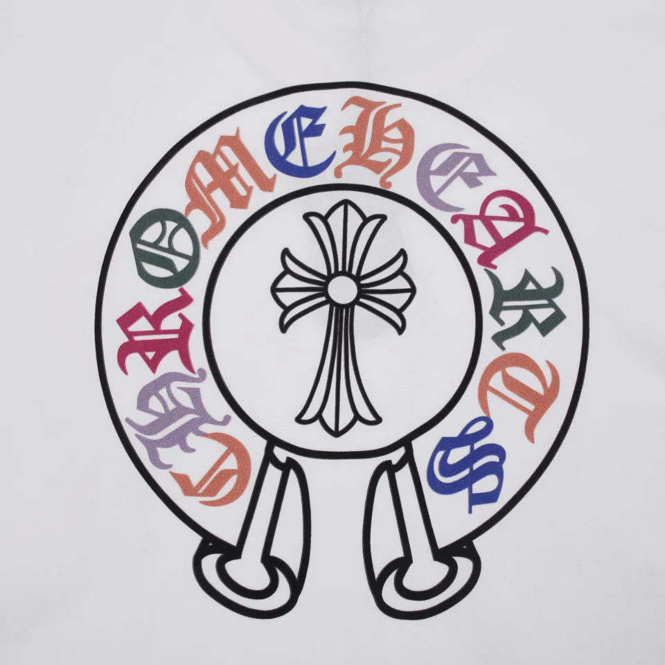 T-SHIRT BLANC AVEC LOGO FER À CHEVAL MULTICOLORE CHROME HEARTS