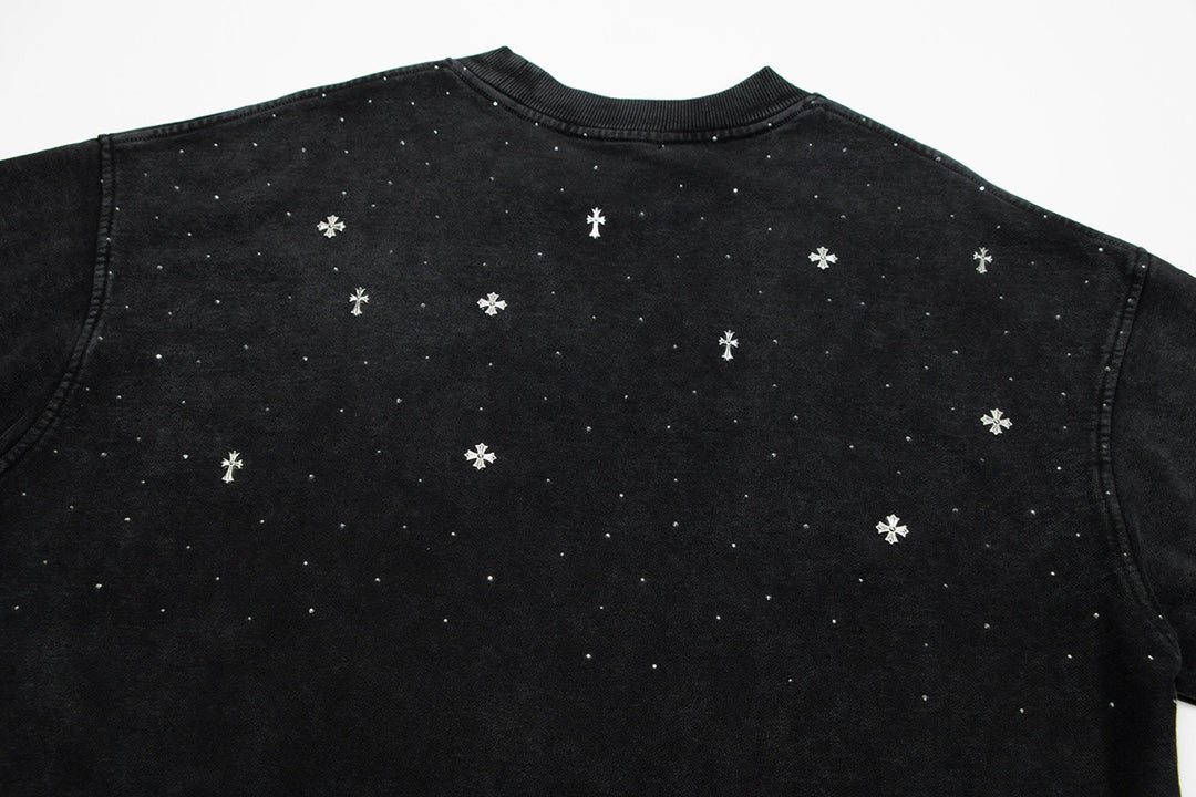 Sweat-shirt à strass étoilés et CHROME HEARTS noir délavé