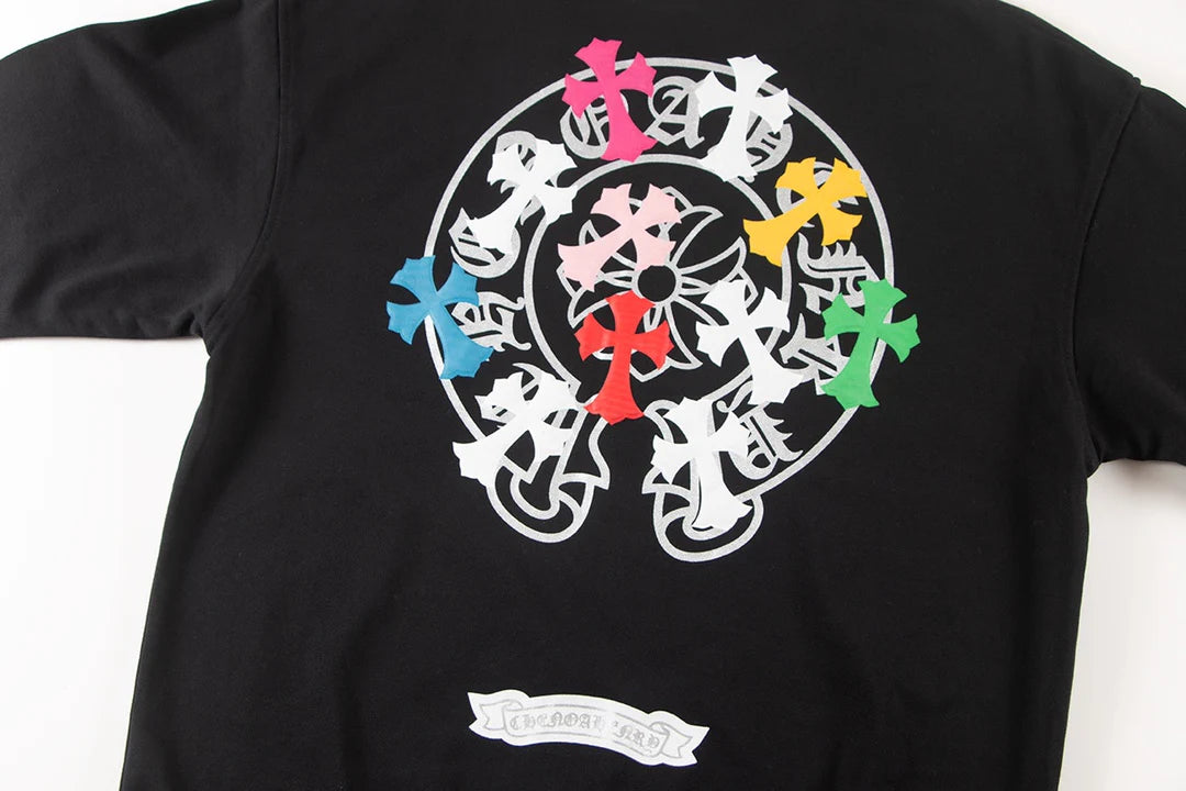 Sweat-shirt noir avec logo fer à cheval et croix colorée CHROME HEARTS
