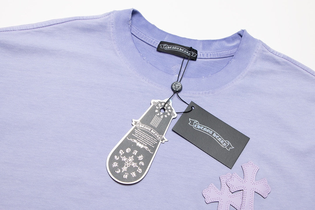 T-SHIRT CHROME HEARTS CROSS PATCH BLEU CLAIR DÉLAVÉ