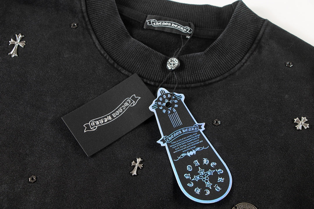 SWEAT-SHIRT NOIR CHROME HEARTS CROIX MÉTALLIQUE