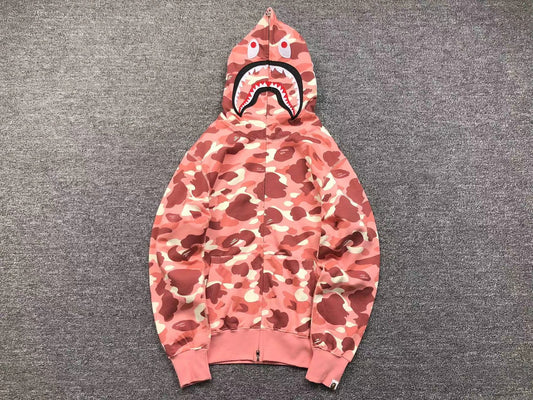 Sweat à capuche entièrement zippé BAPE x BARBIE DOT CAMO SHARK rose