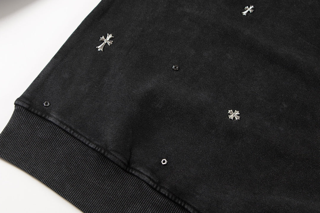 SWEAT-SHIRT NOIR CHROME HEARTS CROIX MÉTALLIQUE
