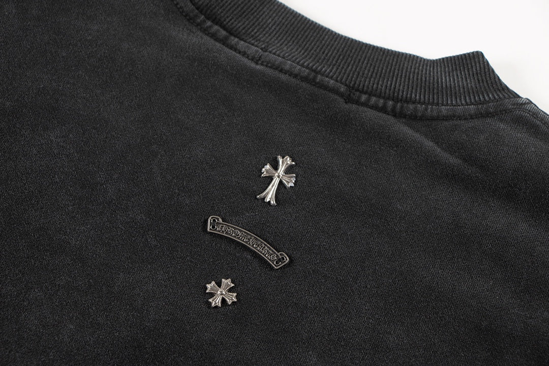 SWEAT-SHIRT NOIR CHROME HEARTS CROIX MÉTALLIQUE