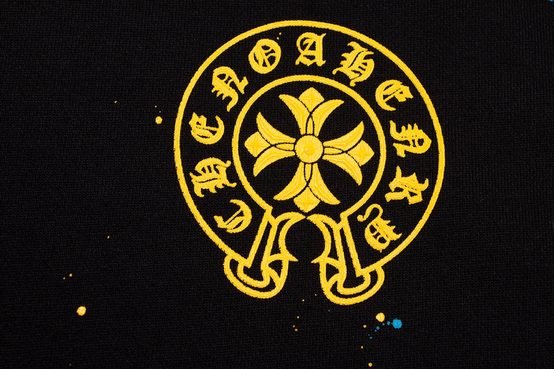 CHROME HEARTS PAINT DRIP JAUNE CROSS SWEATSHIRT NOIR