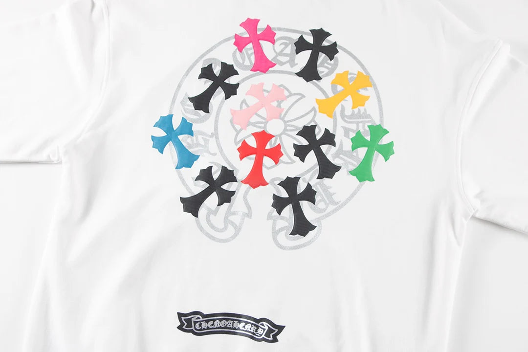 Sweat-shirt blanc avec logo fer à cheval et croix colorée CHROME HEARTS