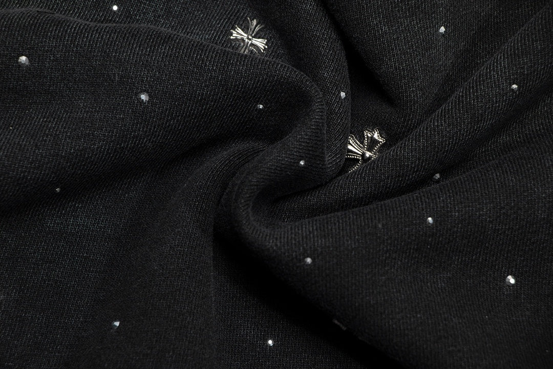 Sweat-shirt à strass étoilés et CHROME HEARTS noir délavé