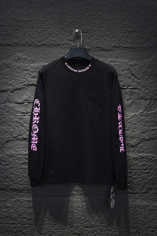 T SHIRT À MANCHES LONGUES À COL VIOLET ET NOIRE CHROME HEARTS