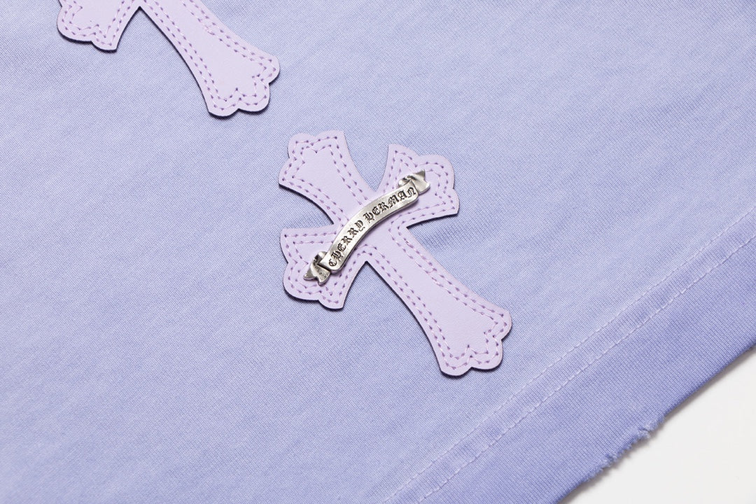 T-SHIRT CHROME HEARTS CROSS PATCH BLEU CLAIR DÉLAVÉ