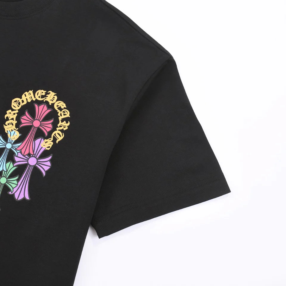 T-SHIRT NOIR AVEC LOGO FER À CHEVAL MULTICOLORE CHROME HEARTS