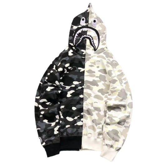 Sweat à capuche entièrement zippé BAPE CITY CAMO HALF SHARK BLANC/NOIR