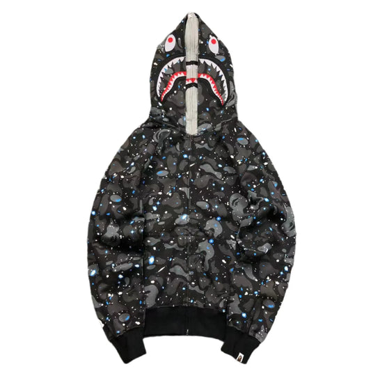 Sweat à capuche zippé BAPE SPACE CAMO DOUBLE SHARK NOIR