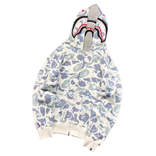 Sweat à capuche entièrement zippé BAPE SPACE CAMO DOUBLE SHARK BLANC