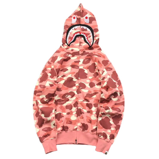 Sweat à capuche entièrement zippé BAPE x BARBIE DOT CAMO SHARK rose