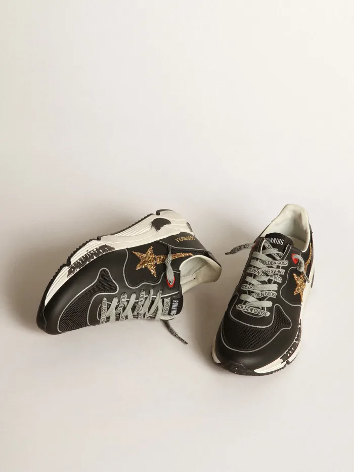 GOLDEN GOOSE Black Running Sole Sneakers With Glittery Gold Star