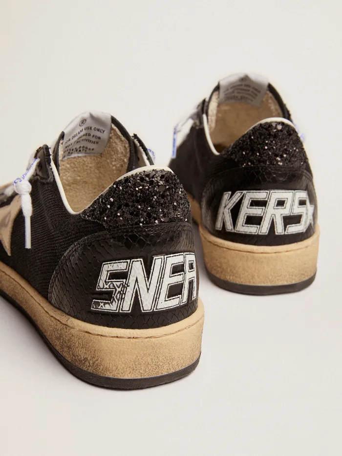 GOLDEN GOOSE Black Canvas Ball Star Sneakers With Platinum-colored Star