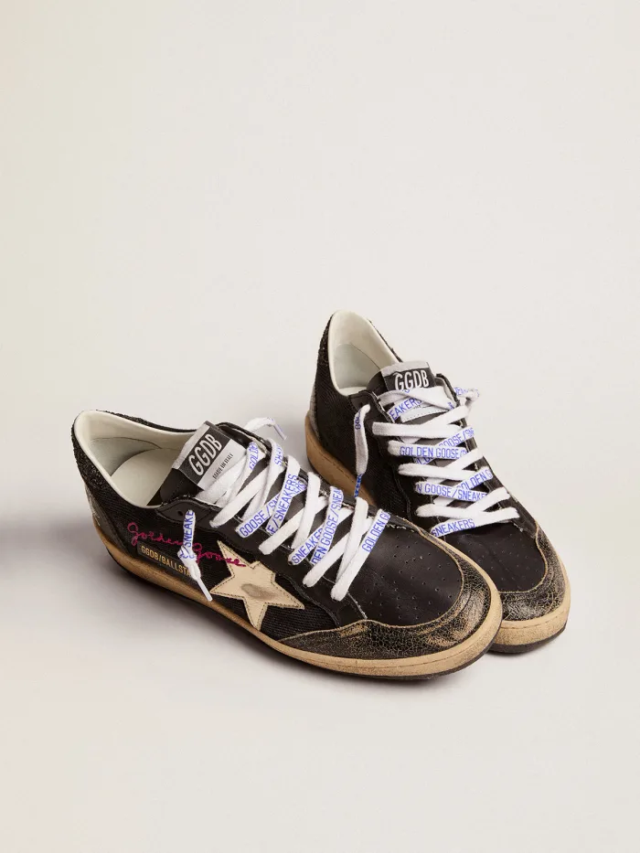 GOLDEN GOOSE Black Canvas Ball Star Sneakers With Platinum-colored Star
