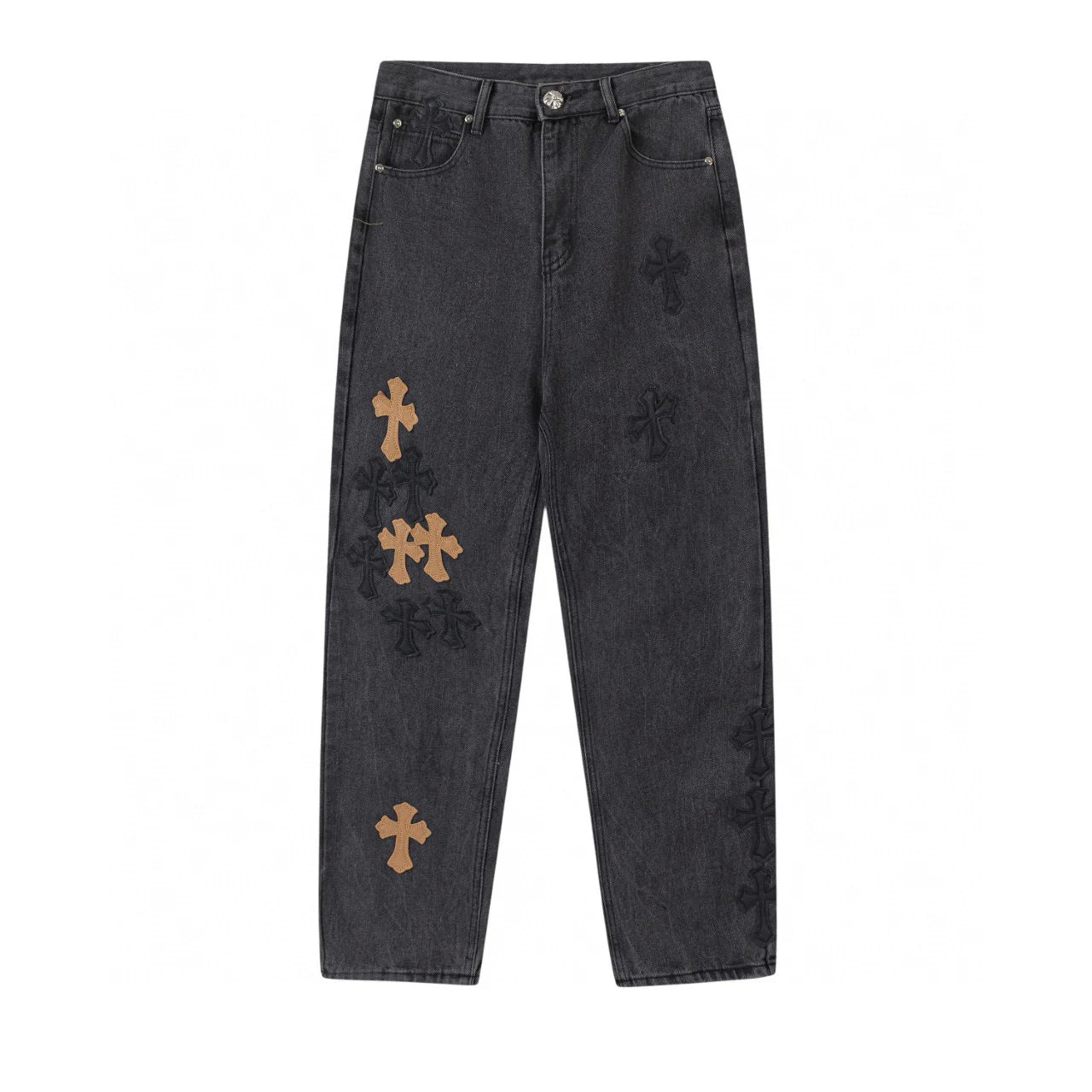 JEAN NOIR AVEC PATCH CROIX MARRON CHROME HEARTS
