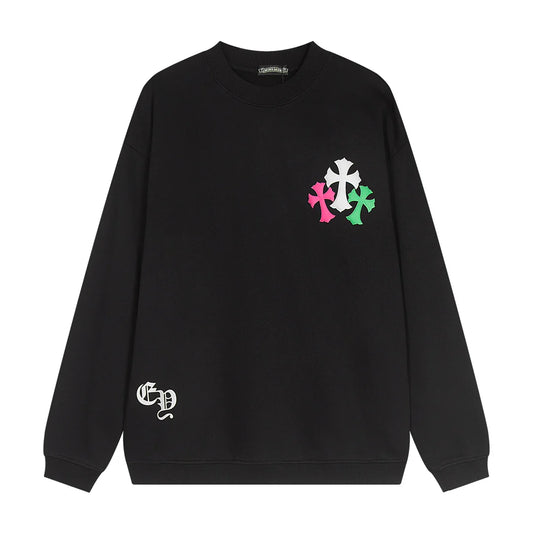 Sweat-shirt noir avec logo fer à cheval et croix colorée CHROME HEARTS