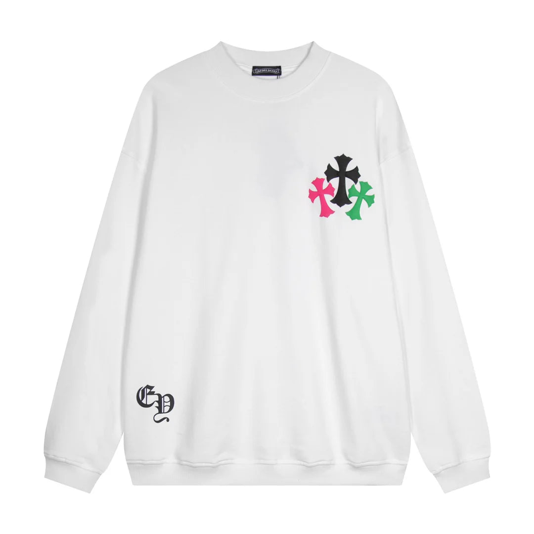 Sweat-shirt blanc avec logo fer à cheval et croix colorée CHROME HEARTS