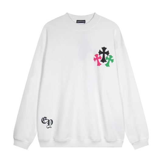 Sweat-shirt blanc avec logo fer à cheval et croix colorée CHROME HEARTS