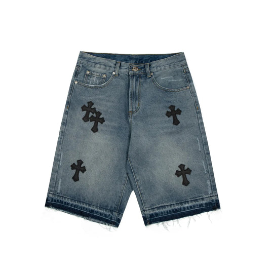 SORTS NOIR AVEC PATCH CROISÉ CHROME HEARTS ET DENIM DÉLAVÉ