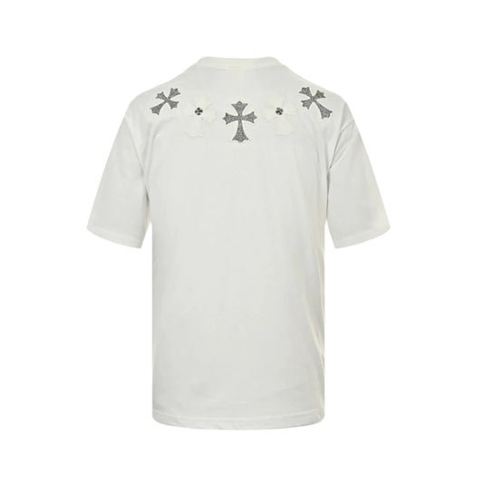 T-SHIRT BLANC AVEC COL ET PATCH CROIX CHROME HEARTS