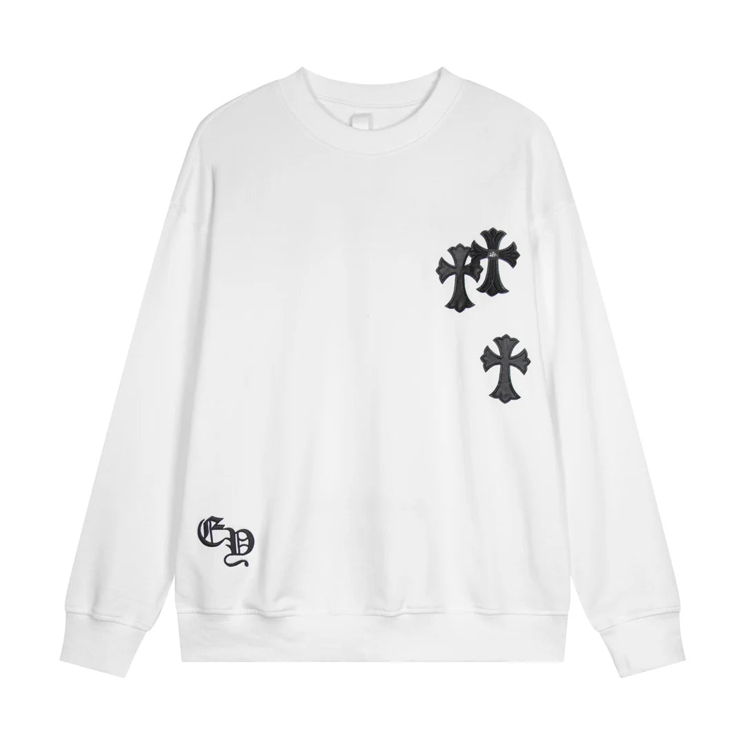 SWEAT-SHIRT BLANC AVEC PATCH CROIX CHROME HEARTS