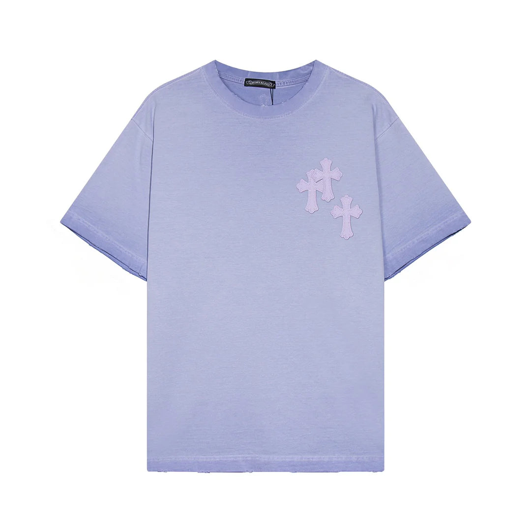 T-SHIRT CHROME HEARTS CROSS PATCH BLEU CLAIR DÉLAVÉ