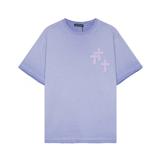 T-SHIRT CHROME HEARTS CROSS PATCH BLEU CLAIR DÉLAVÉ