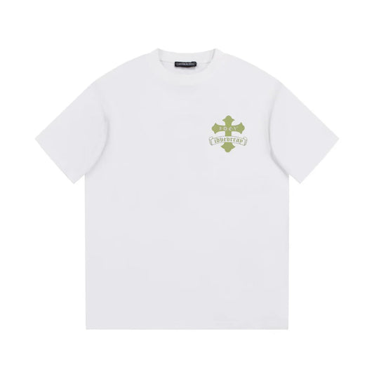 T-SHIRT BLANC AVEC LOGO CROIX DORÉE ET CHROME HEARTS