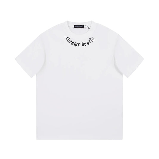 T-SHIRT BLANC À COL AVEC LOGO CHROME HEARTS