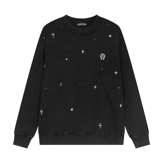 SWEAT-SHIRT NOIR CHROME HEARTS CROIX MÉTALLIQUE